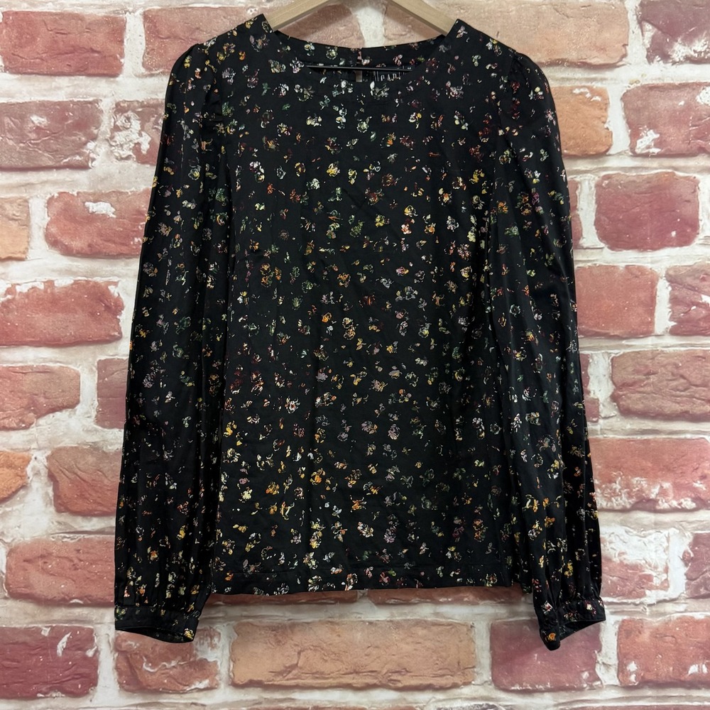 GAP Top Women's Medium Tall Black Multicolor Ditsy Floral Abstract Shirt